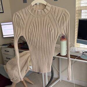 CAbi Beige Ribbed Long Sleeve Top